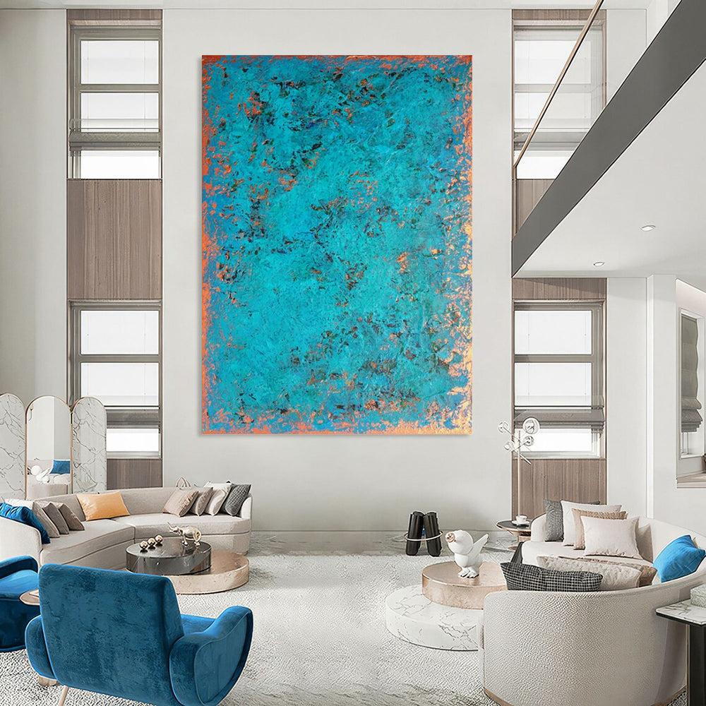 “Turquoise & Copper Textured Abstract” - Abstract Painting On Canvas CT2323