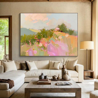 Pastel Landscape Dream Soft Colors Floral & Rural Scene Painting On Canvas DKH208