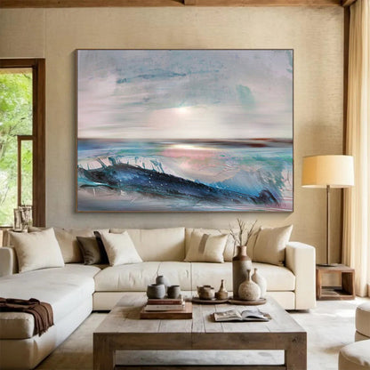 “Soft Sea Sunset Abstract” Seaside Abstract Painting On Canvas DLZ148