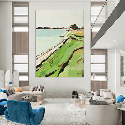 “Abstract Coastal Landscape” – Modern Impressionistic Oil Painting On Canvas CT2147