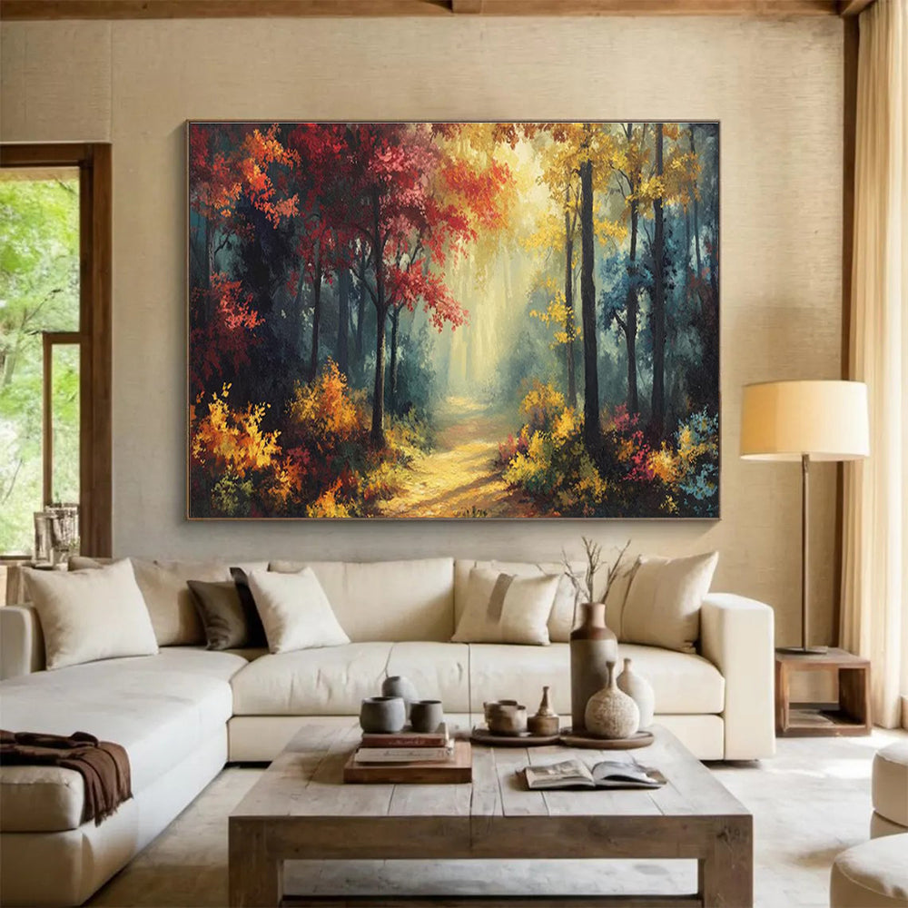 “Autumn Forest Pathway” - Impressionistic Landscape Painting On Canvas DKH821