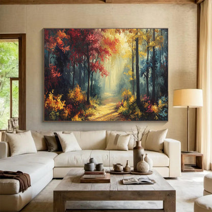 “Autumn Forest Pathway” - Impressionistic Landscape Painting On Canvas DKH821