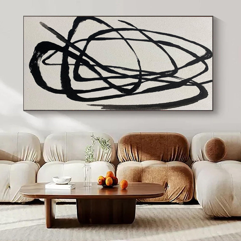 “Black Tangled Lines on White” – Expressive Abstract Painting CT1116