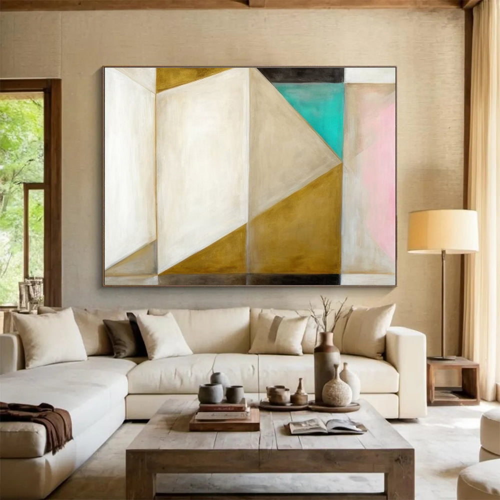 Geometric Shapes in Gold and Pastels Painting On Canvas DKH283