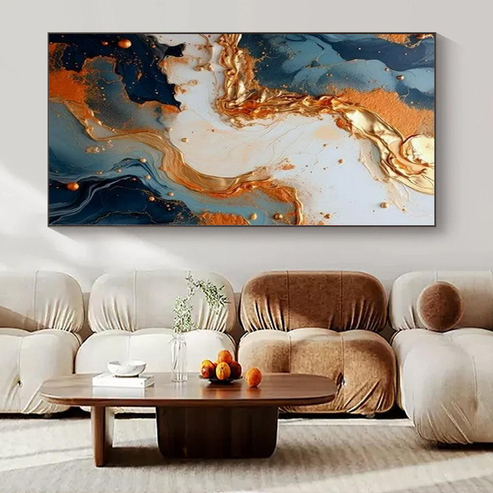 Blue, White, and Gold Flowing Patterns - Abstract Resin Art CT1216