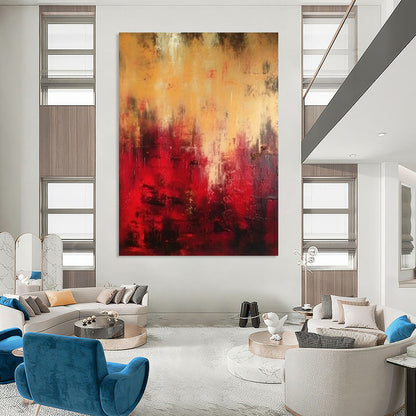 “Red - Gold Abstract Intensity” - Abstract Expressionist Painting On Canvas DTP073