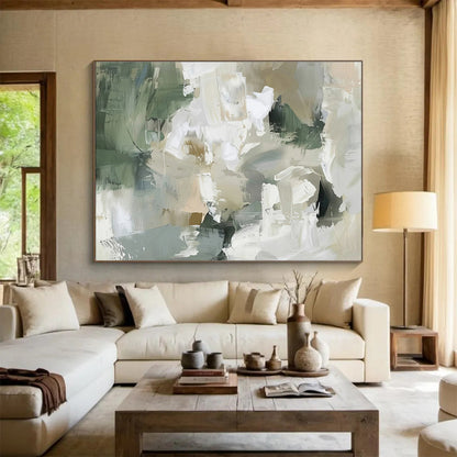 Earthy Tones Abstract - Greens, Beiges, and Textured Forms Painting On Canvas DKH045