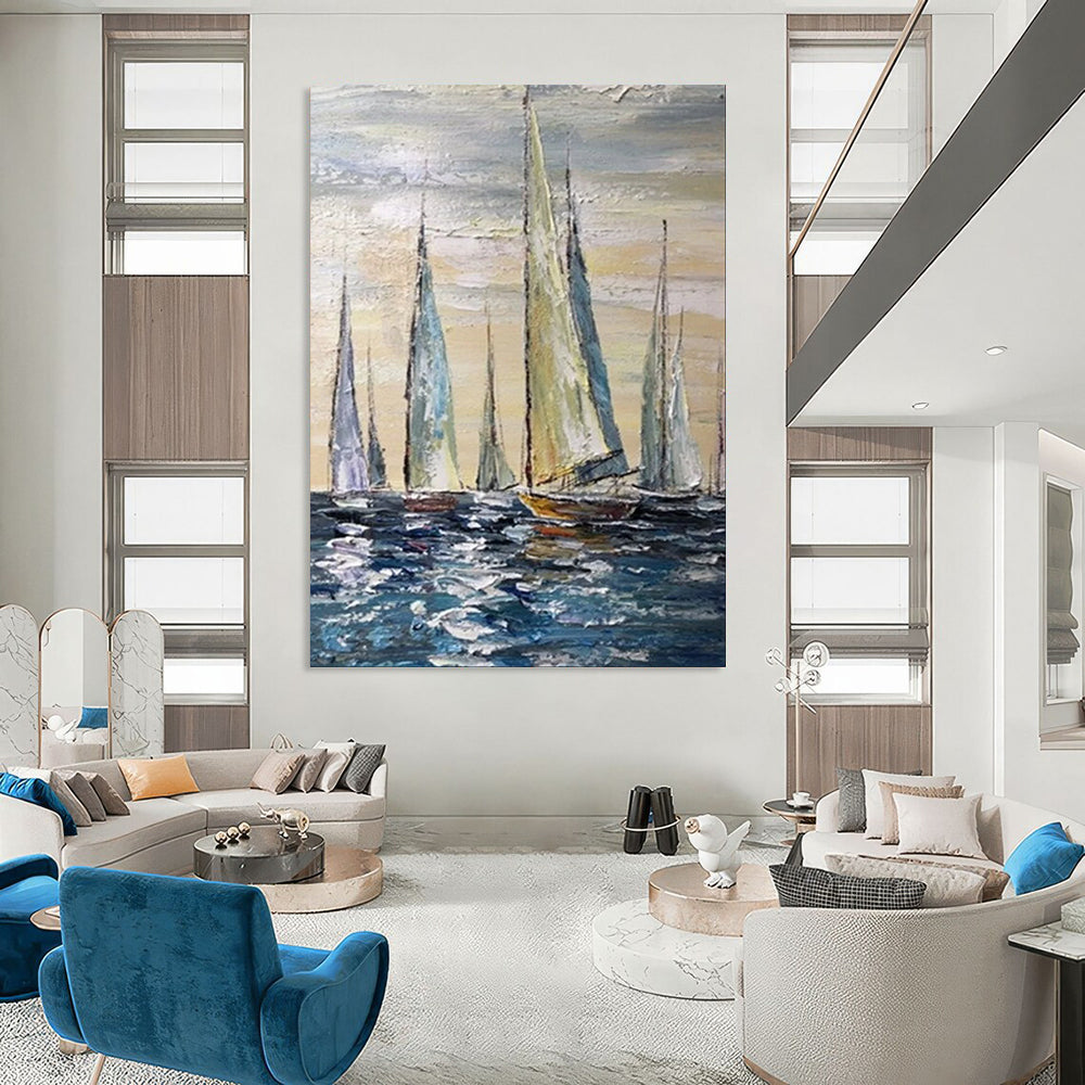 “Sailing Regatta at Sunset” – Impasto Seascape Oil CT2095