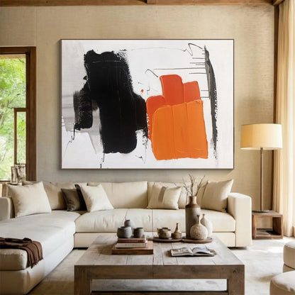 “Orange - Black - White Stacked Shapes” ，Abstract Acrylic Painting CT0789