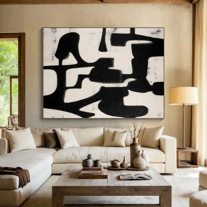 “Black - White Minimalist Forms” Abstract Painting On Canvas DLZ063