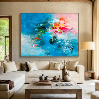 “Blue - Hued Abstract Floral - Vivid Flowers in a Sea of Blue” Painting On Canvas DKH030