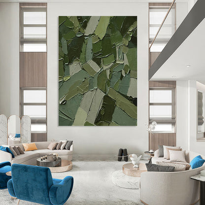 “Green Mosaic Impasto” - Green & Gray Mosaic - Like Impasto Painting On Canvas DKH1211