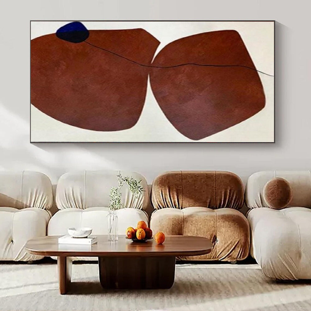 “Brown Shapes with Black Line and Blue Accent” – Minimalist Abstract Painting CT1115