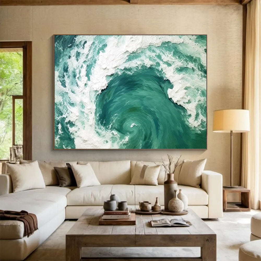 “Turquoise Ocean Vortex” Abstract Seascape Painting On Canvas DLZ064
