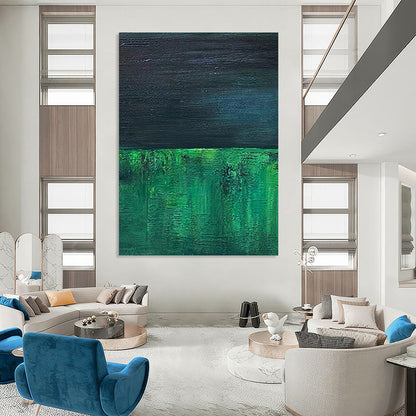 “Dark Green & Blue Layers” - Dark Green & Blue Abstract Minimalist Painting On Canvas DKH1201