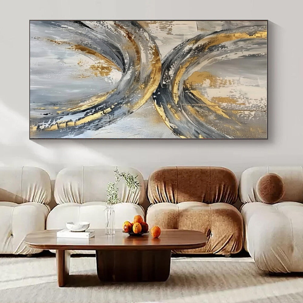 Grey - Gold Looping Textures - Abstract Impasto Acrylic CT1266