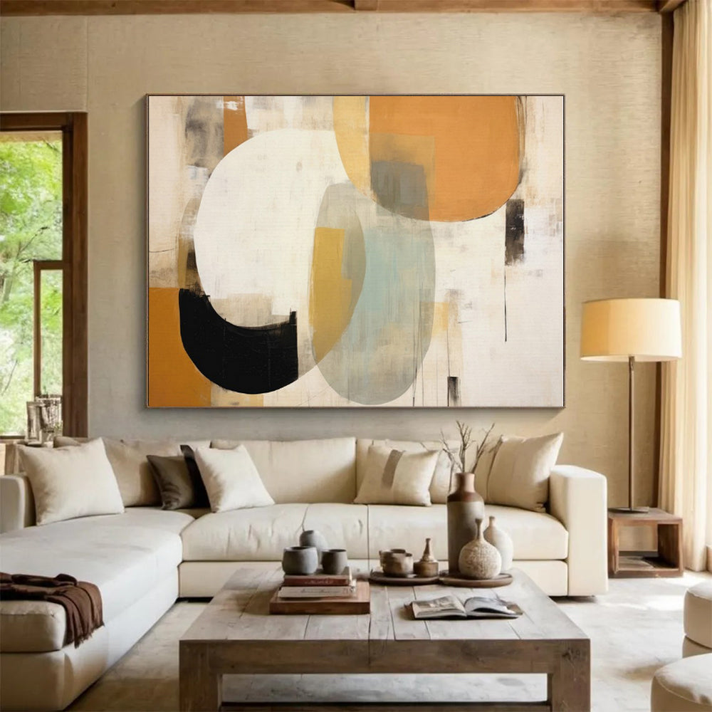 Earth - Toned Circular & Curved Shapes, “Desert Rhythms” - Abstract Geometric Acrylic Painting CT0752