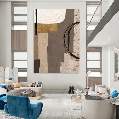 “Neutral Collage” - Brown, Gray & Gold Geometric Shapes Painting On Canvas DKH1516