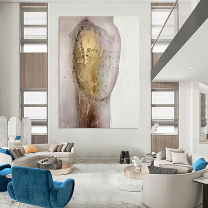 “Textured Portrait” - Gold & Pink Abstract Portrait Painting On Canvas CT2222