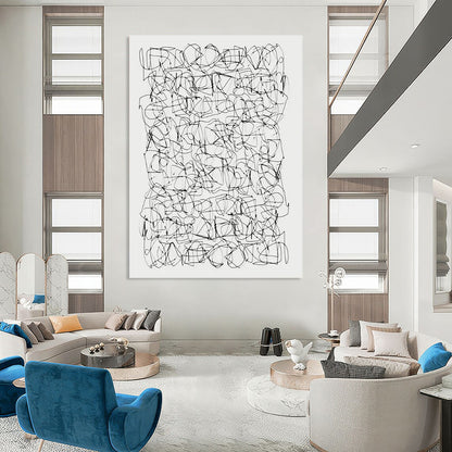“Intricate Black & White Line Web” - Minimalist Abstract Drawing On Canvas CT2315