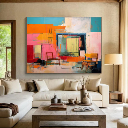 Colorful Abstract Interior - Abstract Interior Painting On Canvas DKH639