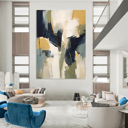 “Blue - Yellow Geometric Abstraction” - Modernist Abstract Painting On Canvas DTP123
