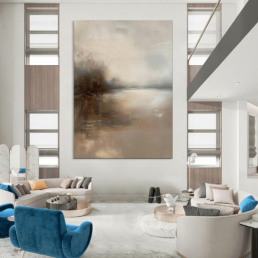 “Muted Mist: Lake at Dusk” - Abstract Landscape Oil on Canvas CT1874