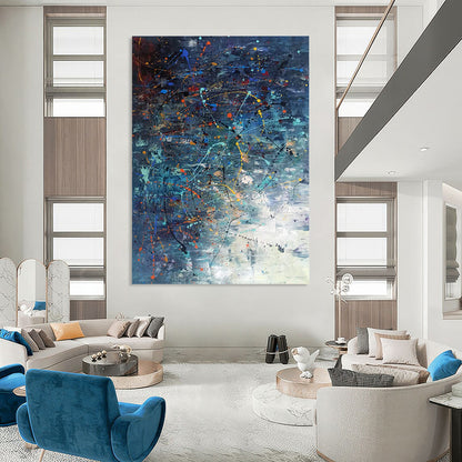 “Dynamic Color Splash” - Blue, Orange, Yellow, White Abstract Painting On Canvas DTP246