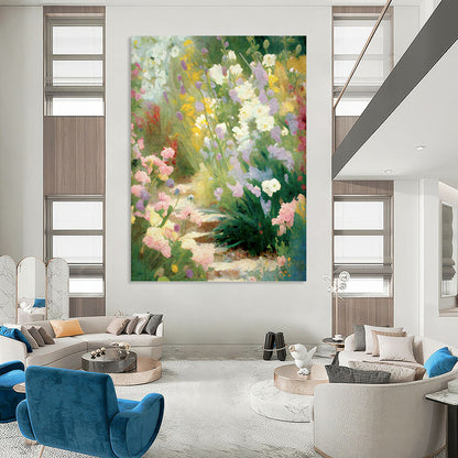 Colorful Flower Garden Path - Impressionistic Landscape Painting On Canvas DKH1356