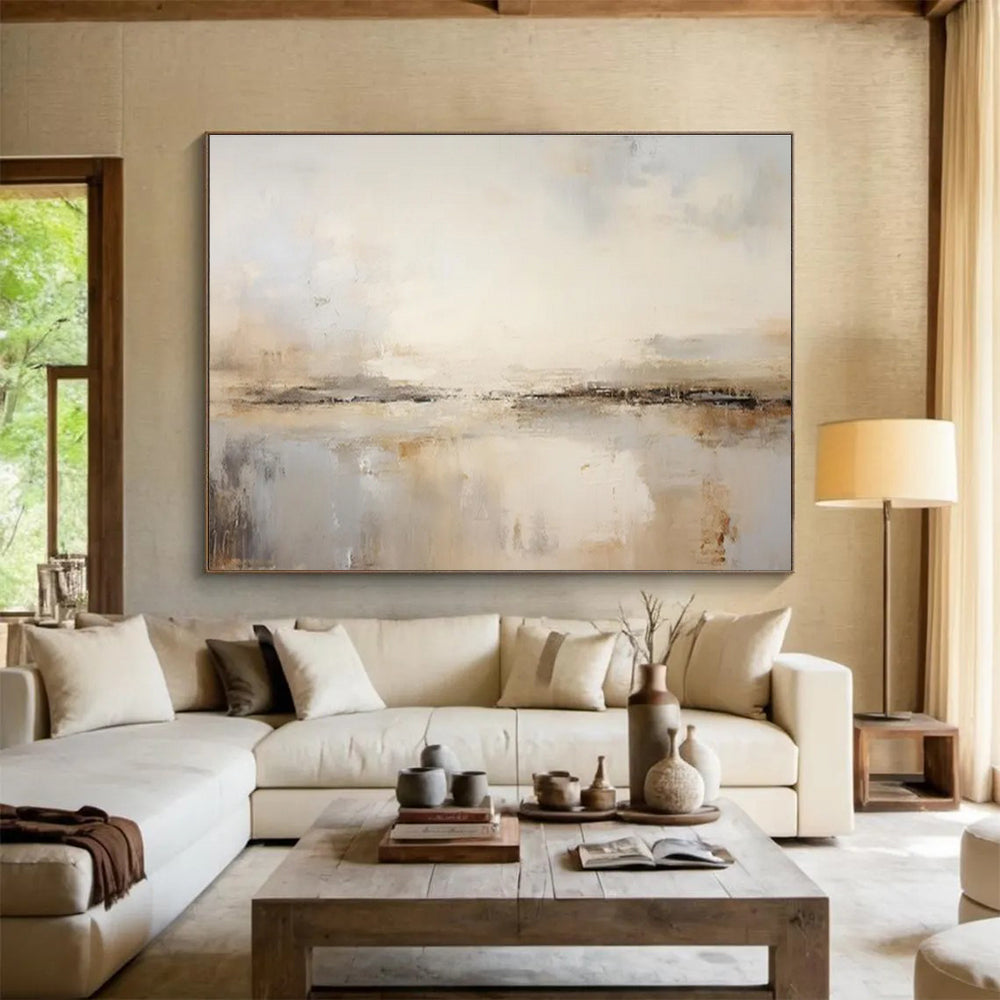 Neutral Abstract Horizon - Abstract Landscape Painting On Canvas DKH623