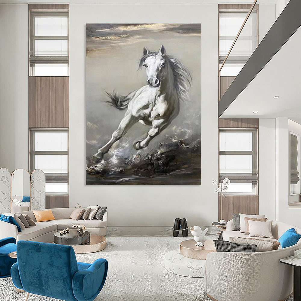 “Galloping White Horse” – Realistic Oil Painting On Canvas CT2180