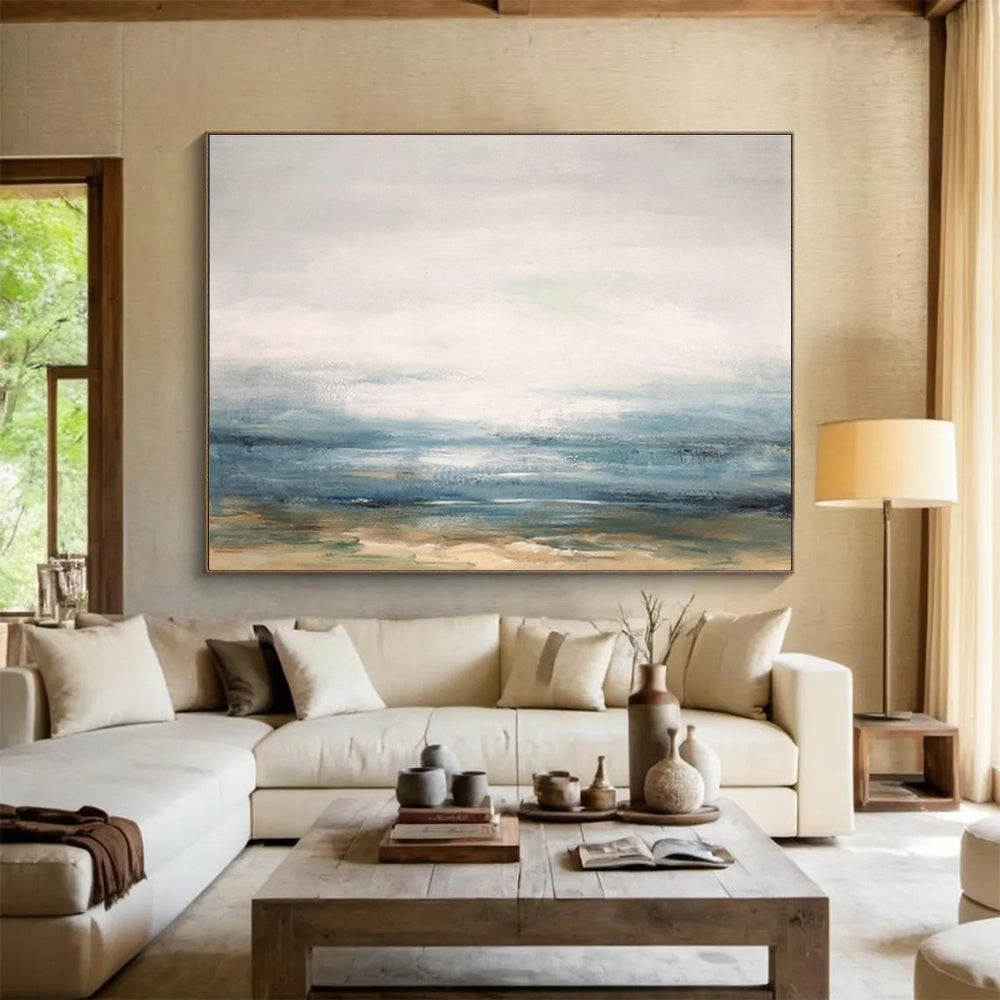 Misty Shore Softly Painted Coastal Abstract Painting On Canvas DKH174