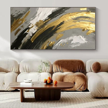 Gold, Black & White Swirl Detail - Abstract Impasto Oil CT1252
