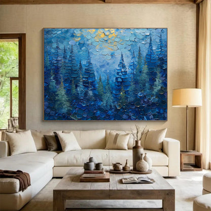 Blue Forest with Golden Highlights Painting On Canvas DKH672