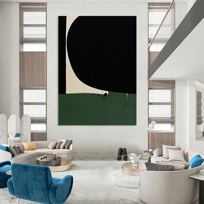 “Black, White & Green Minimalist” - Black, White & Green Minimalist Abstract Painting On Canvas DKH1214