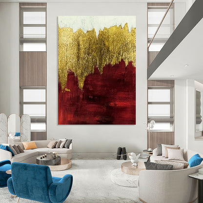 Gold and Burgundy Abstract Horizon - Abstract Painting On Canvas DKH1339
