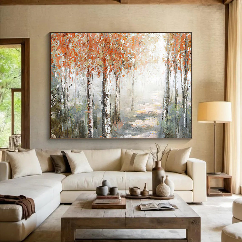Orange and Gray Autumn Forest Path - Impressionist Landscape Painting On Canvas DLZ222