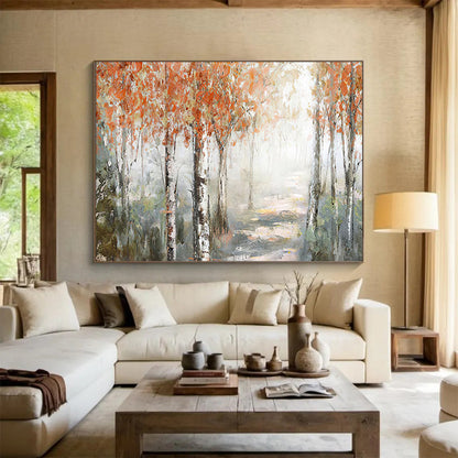 Orange and Gray Autumn Forest Path - Impressionist Landscape Painting On Canvas DLZ222