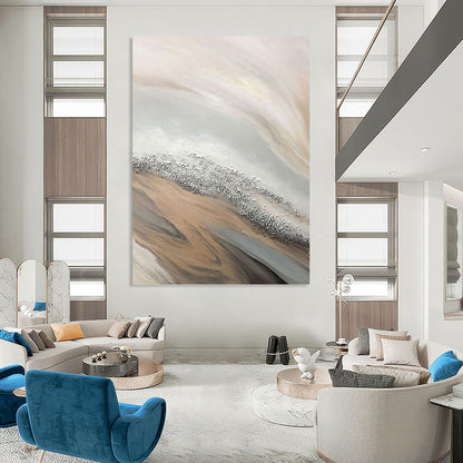 “Beige - Gray - Silver Flowing Abstract” Painting On Canvas DKH1228