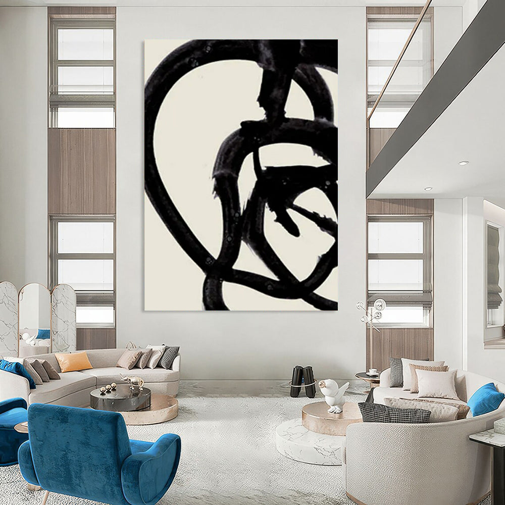 “Twisted Black Ink - Like Loops” - Abstract Painting On Canvas CT2317
