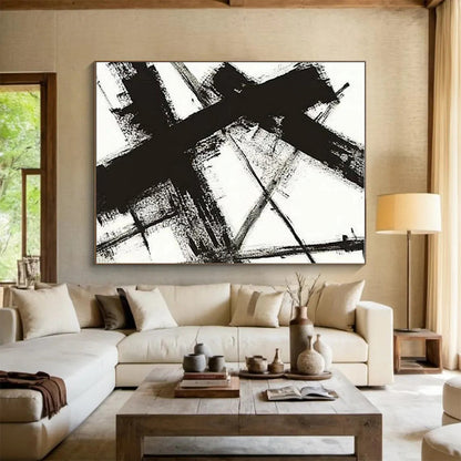 Black - on - White Jagged Lines, “Chaotic Framework” - Abstract Ink Painting CT0716