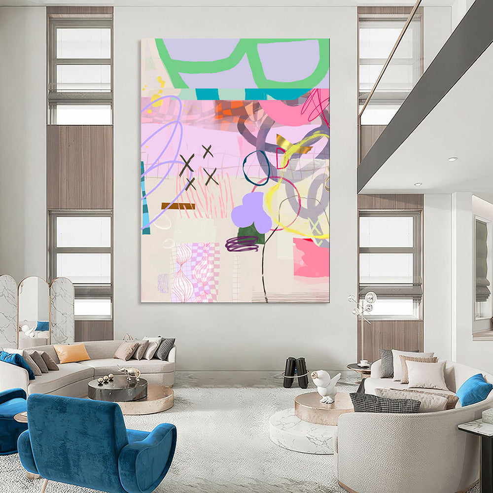 Pastel Colors, Playful Shapes - "Whimsy Playground" - Mixed - media Abstract Art CT1823