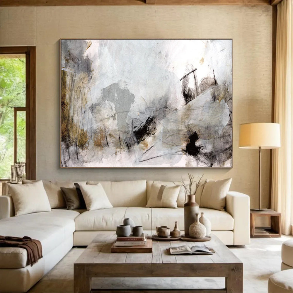 “Ethereal Gray and Brown Abstract” Mixed - media Abstract Painting On Canvas DLZ135