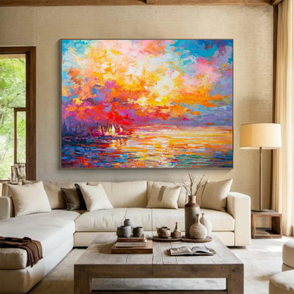 “Vibrant Sunset Abstract” Abstract Impasto Painting On Canvas DKH409