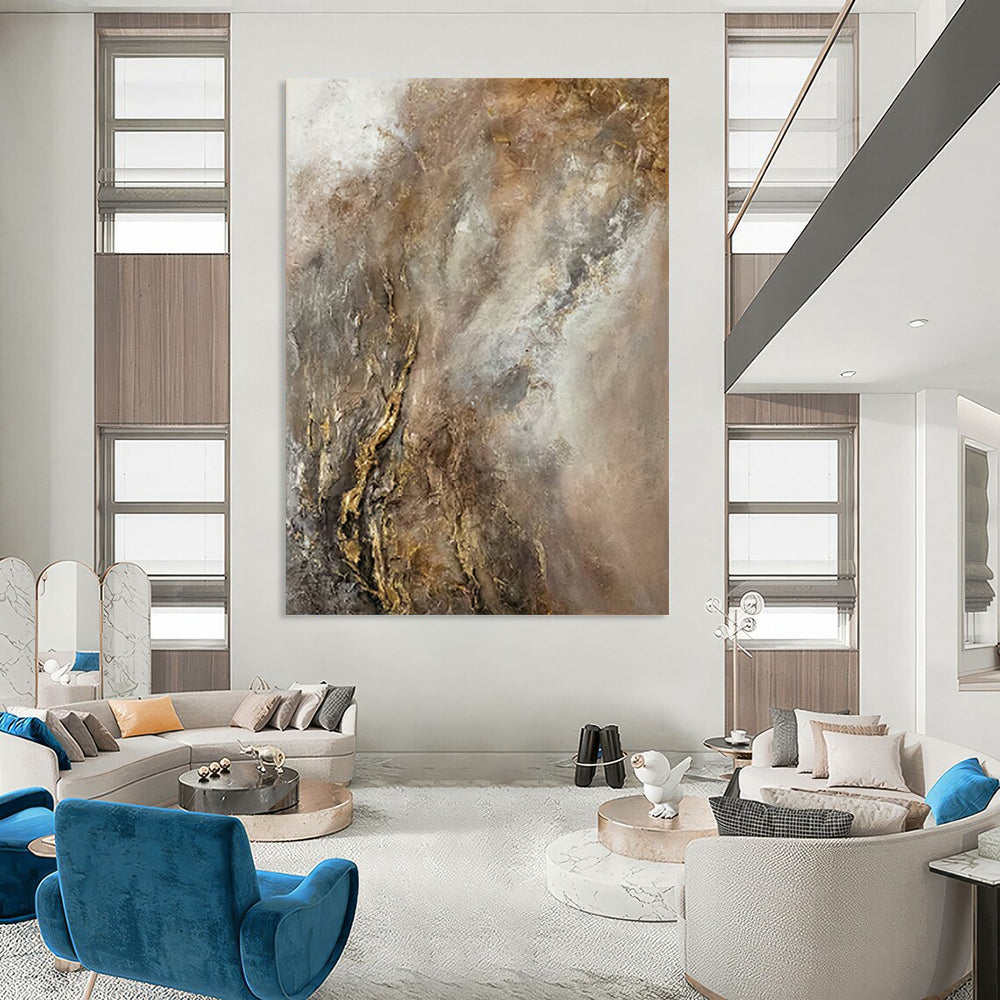 “Neutral Gold Abstraction” - Neutral & Gold Abstract Painting On Canvas CT2247