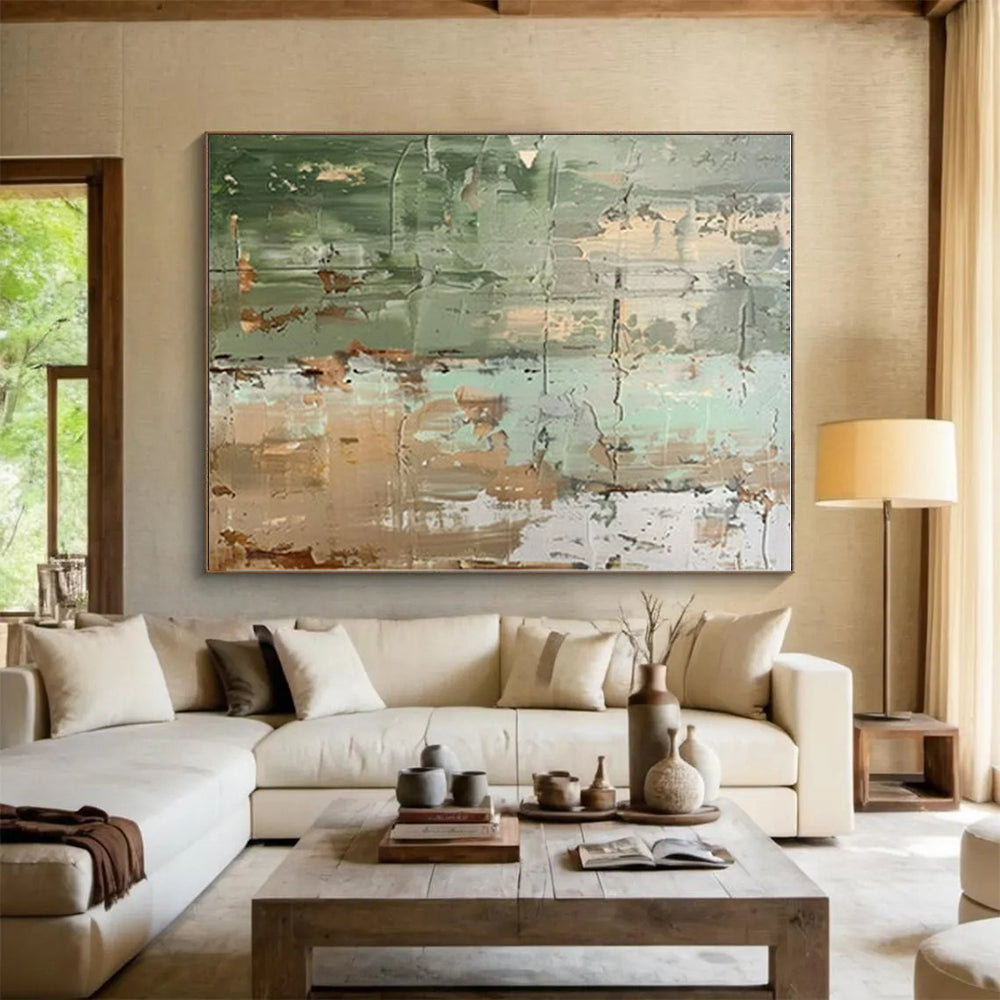 “Green - Gray - Brown Textured Abstract” ，Abstract Acrylic Painting CT0854
