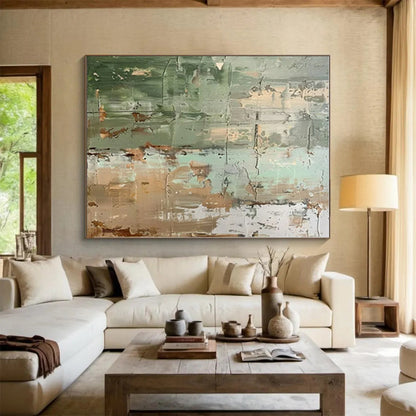 “Green - Gray - Brown Textured Abstract” ，Abstract Acrylic Painting CT0854