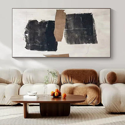 “Black - Brown Collage on White” – Mixed - Media Abstract Art CT1145