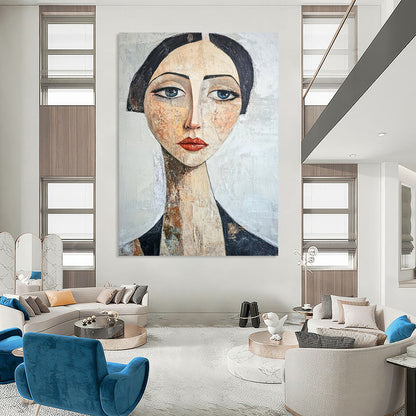 “Vintage Portrait” - Earth - toned Abstract Portrait Painting On Canvas CT2218