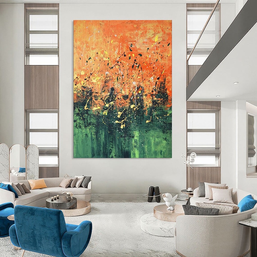 “Orange and Green Splatter Art” - Abstract Expressionist Painting CT1939